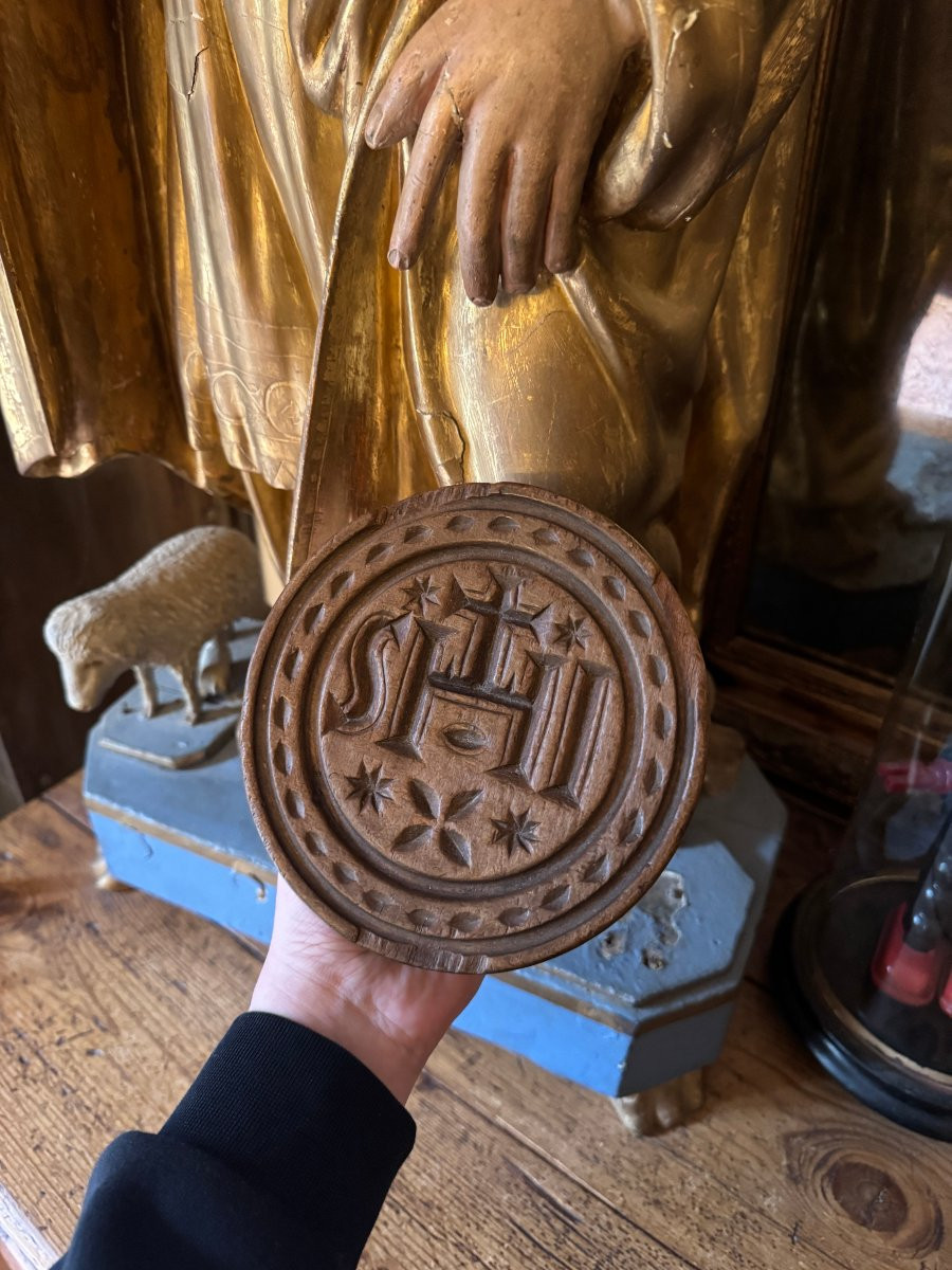 Bread Mark, Butter Mark – Ihs – Cross And Stars – Carved Wood – Folk Art-photo-2