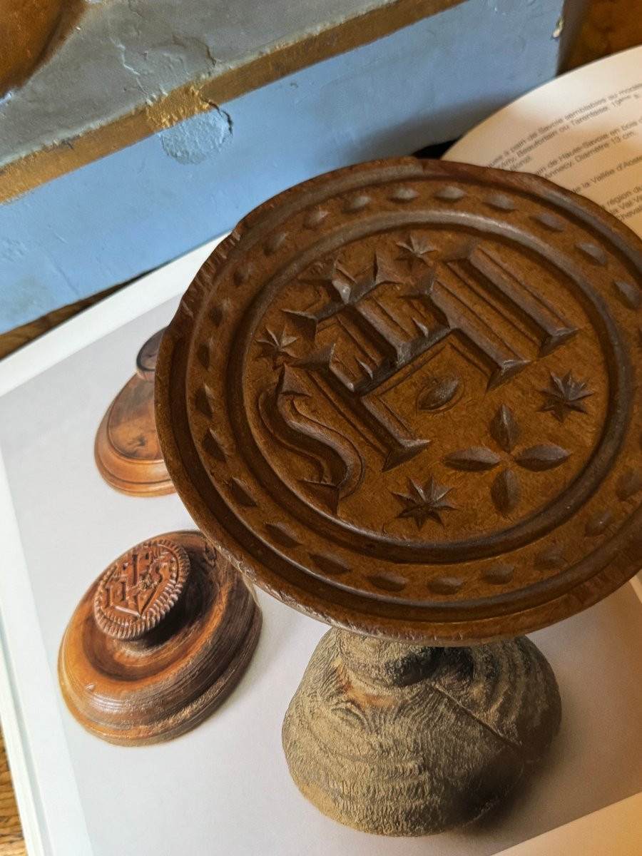 Bread Mark, Butter Mark – Ihs – Cross And Stars – Carved Wood – Folk Art-photo-5