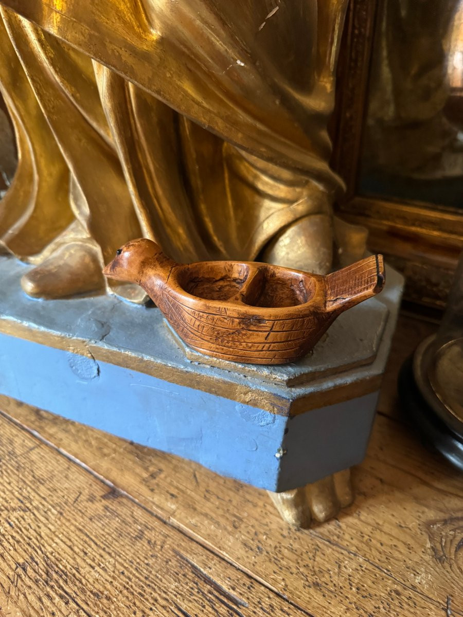 Knife Carving - Zoomorphic Salt And Pepper Shakers - Bird - Glass Eyes - Folk Art-photo-4