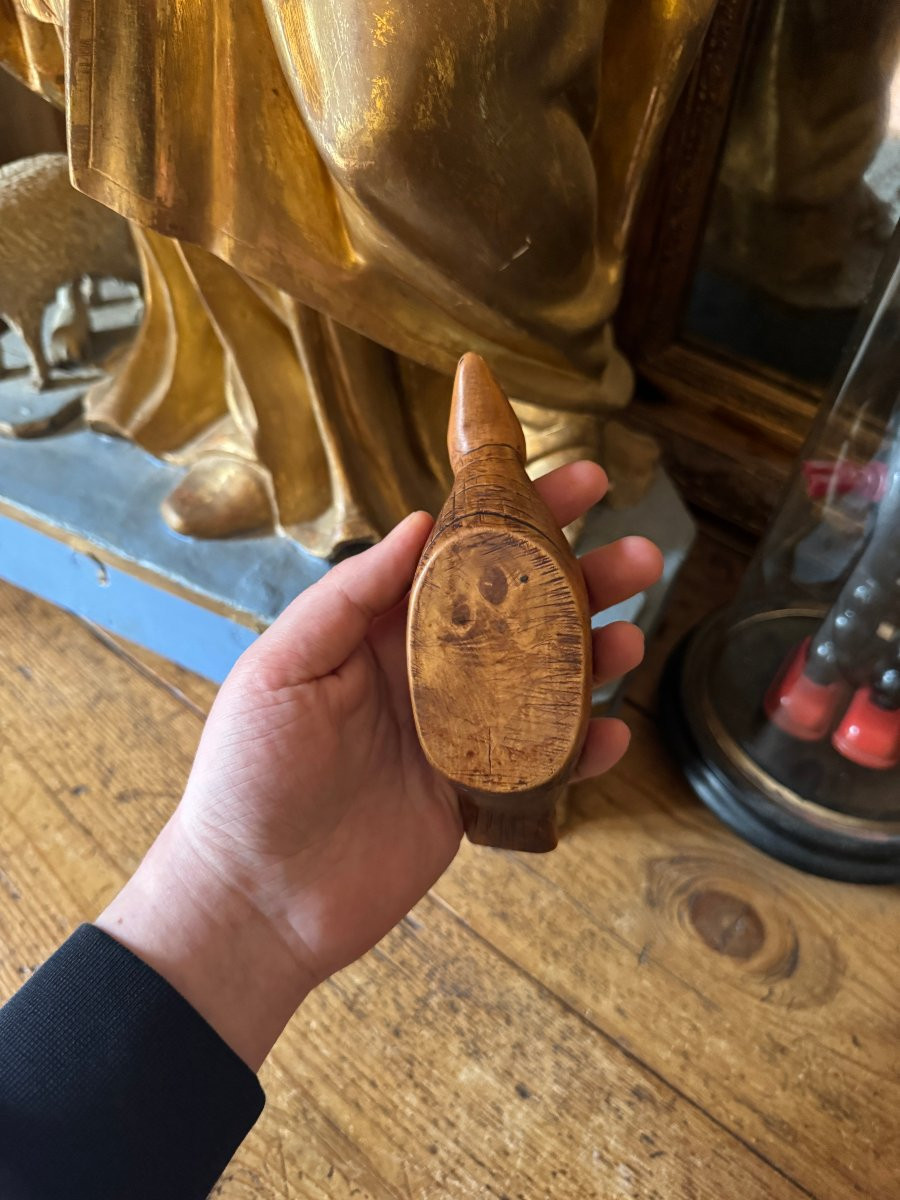 Knife Carving - Zoomorphic Salt And Pepper Shakers - Bird - Glass Eyes - Folk Art-photo-2