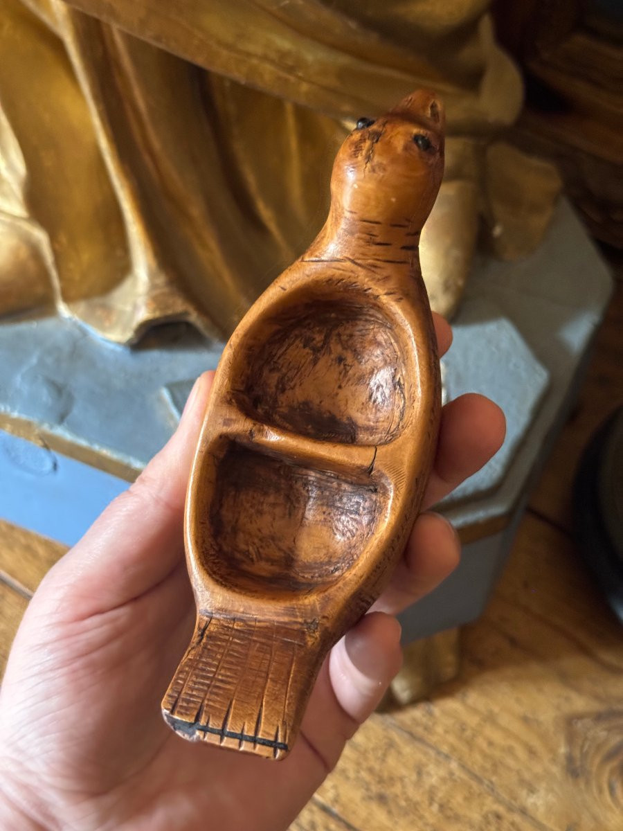 Knife Carving - Zoomorphic Salt And Pepper Shakers - Bird - Glass Eyes - Folk Art-photo-4