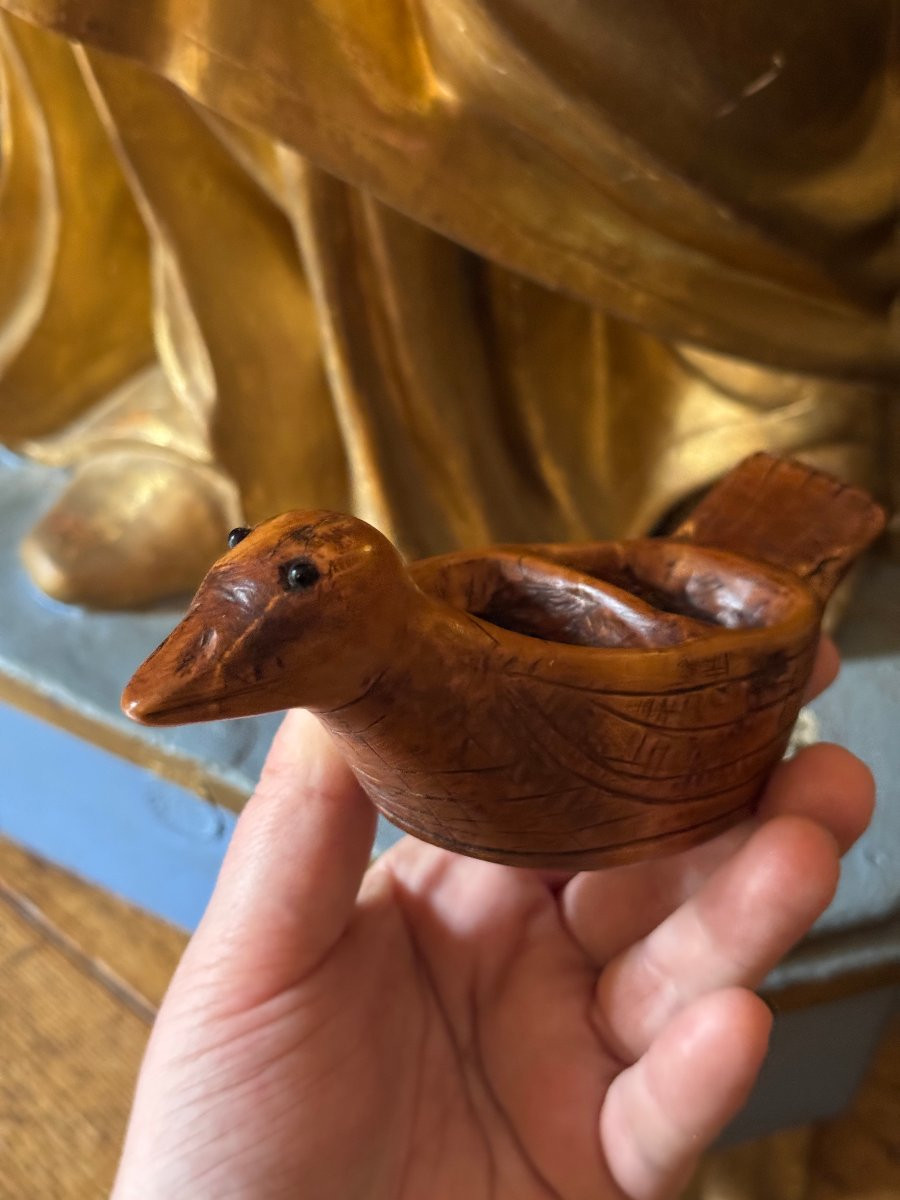 Knife Carving - Zoomorphic Salt And Pepper Shakers - Bird - Glass Eyes - Folk Art-photo-5