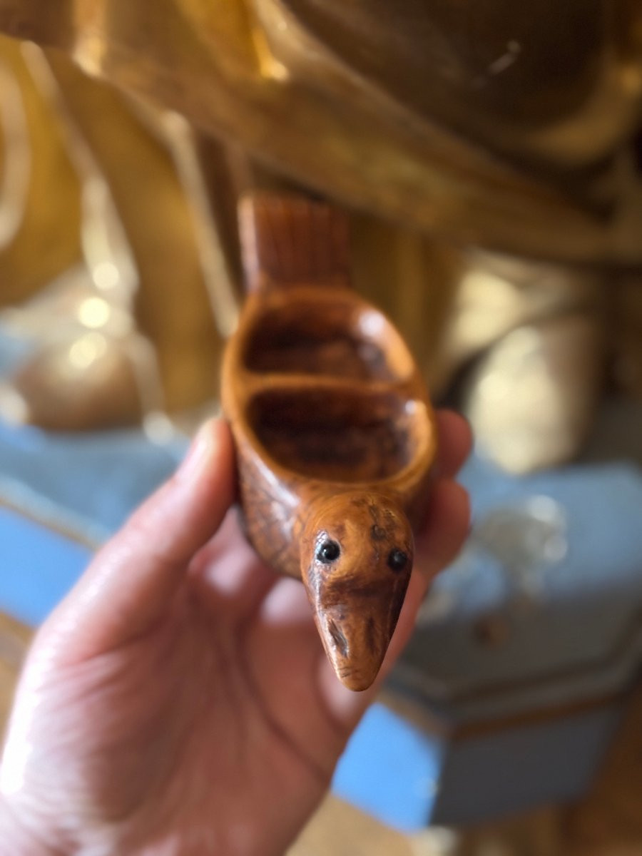 Knife Carving - Zoomorphic Salt And Pepper Shakers - Bird - Glass Eyes - Folk Art-photo-6