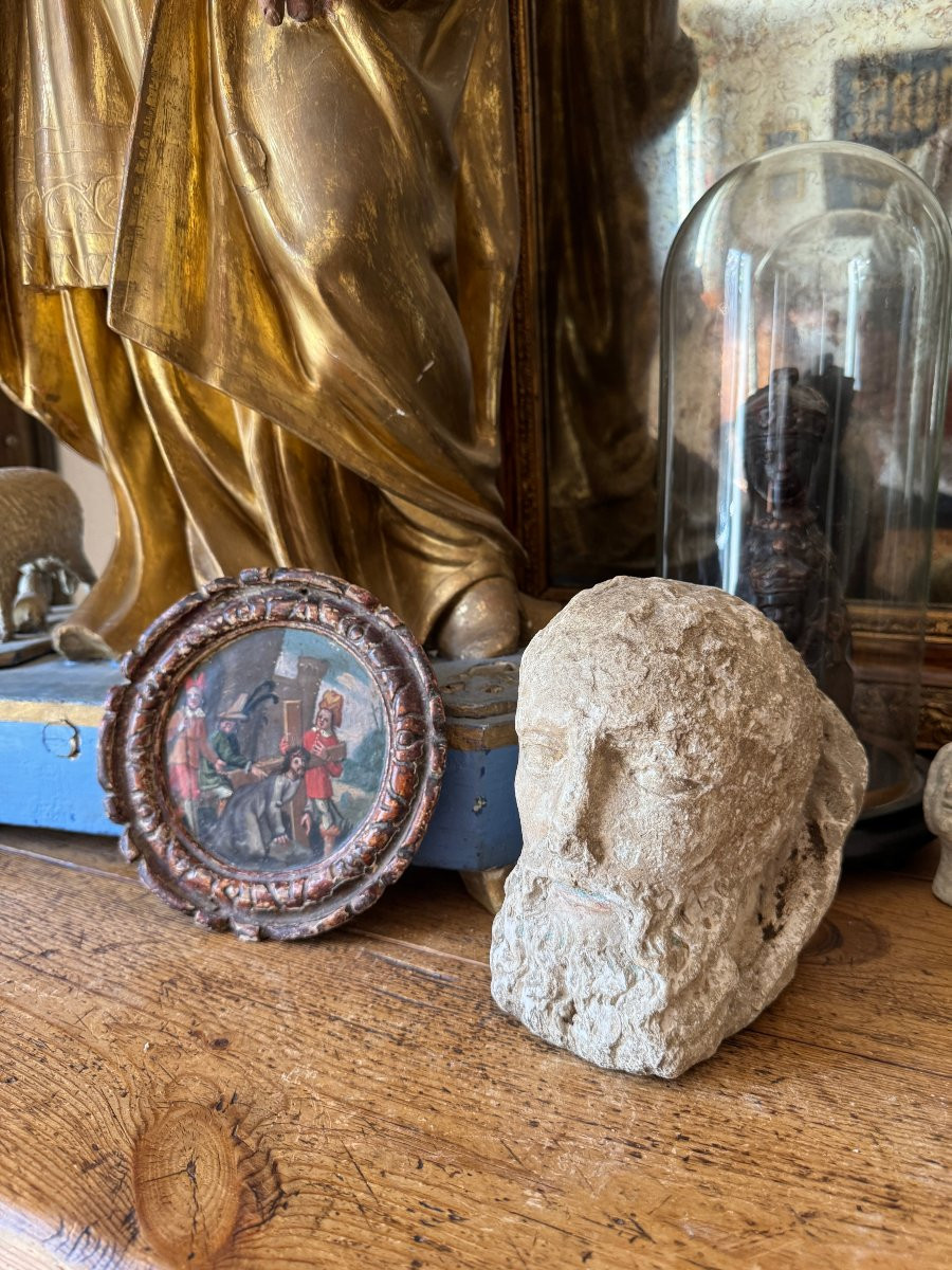  Tondo - Oil On Panel - Humiliated Christ Carrying The Cross - Stations Of The Cross - Northern Italy-photo-2