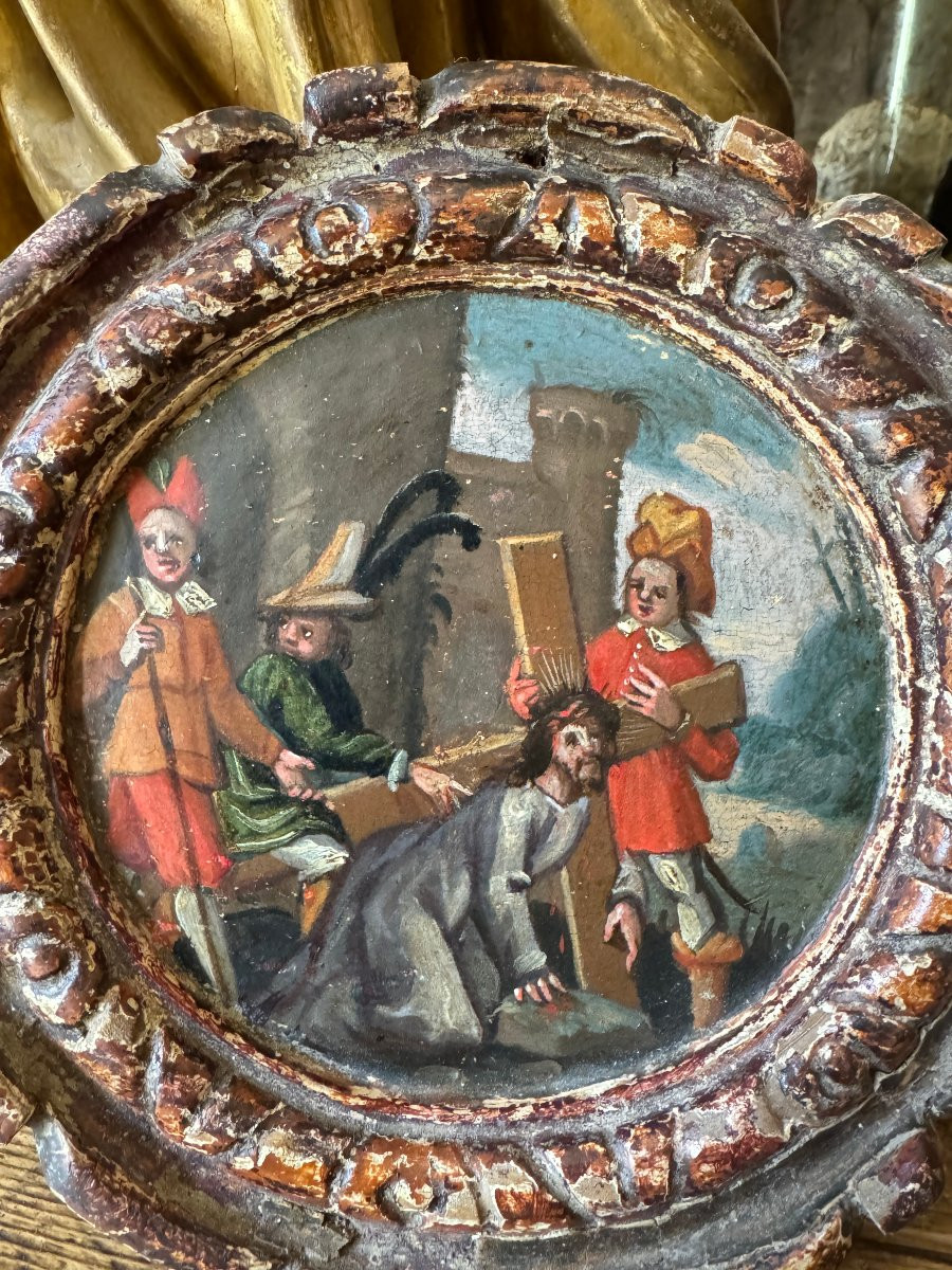  Tondo - Oil On Panel - Humiliated Christ Carrying The Cross - Stations Of The Cross - Northern Italy-photo-4
