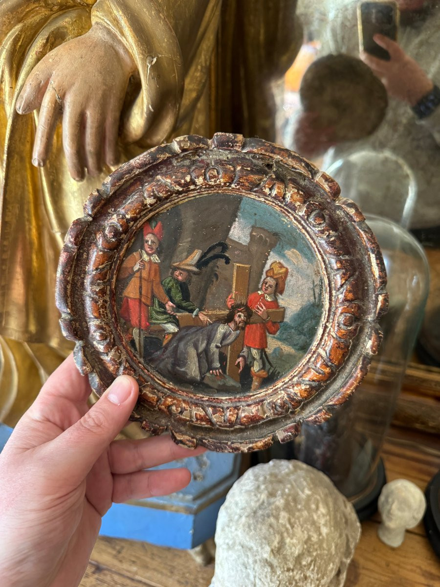  Tondo - Oil On Panel - Humiliated Christ Carrying The Cross - Stations Of The Cross - Northern Italy-photo-4