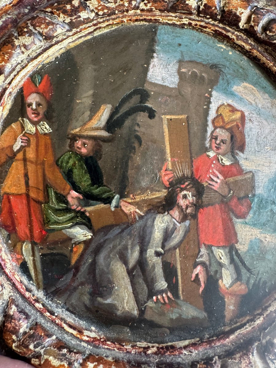  Tondo - Oil On Panel - Humiliated Christ Carrying The Cross - Stations Of The Cross - Northern Italy-photo-6
