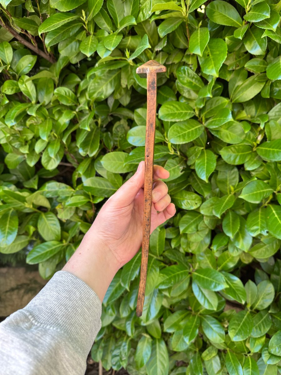 Sculpture, Clef de meuble de mariage – Croix et cœurs – Art populaire -photo-4