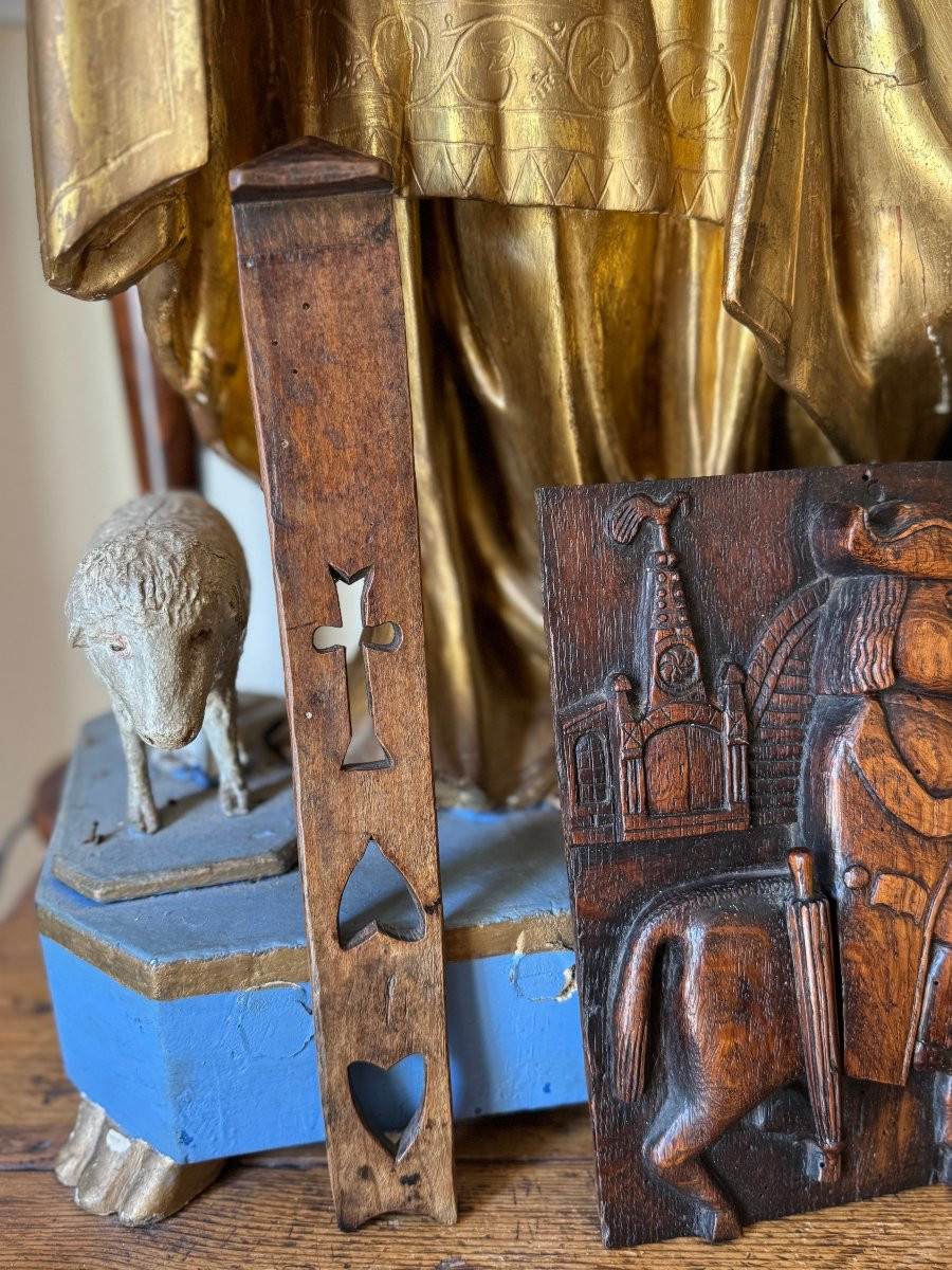 Sculpture, Clef de meuble de mariage – Croix et cœurs – Art populaire -photo-6