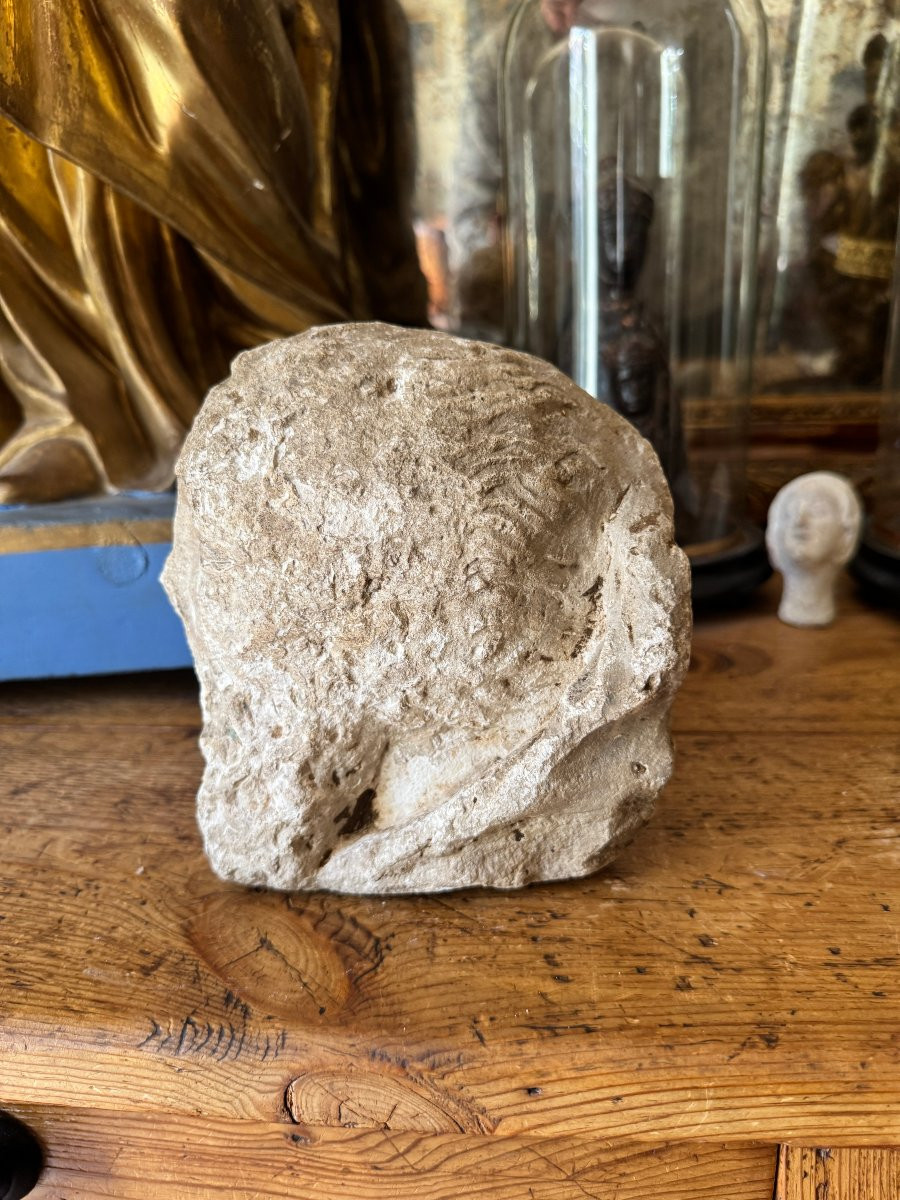 Statuaire en Pierre – Tête de saint barbu – Fragment de sculpture médiévale – Haute Époque-photo-1
