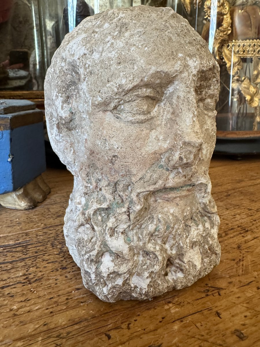 Statuaire en Pierre – Tête de saint barbu – Fragment de sculpture médiévale – Haute Époque-photo-7