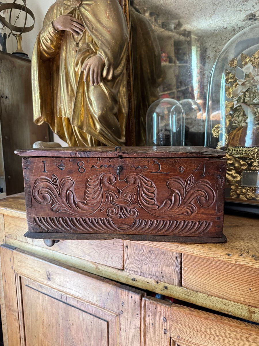 Coffret d’amour sculpté – Coffret de mariage – Art populaire – Daté 1824 – Queyras - Boite-photo-2