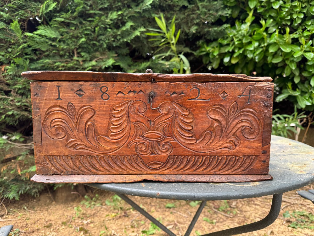 Coffret d’amour sculpté – Coffret de mariage – Art populaire – Daté 1824 – Queyras - Boite-photo-4