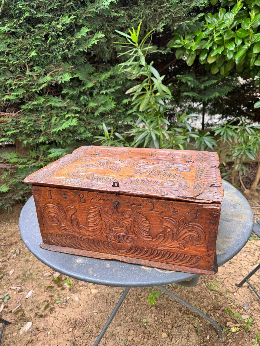 Coffret d’amour sculpté – Coffret de mariage – Art populaire – Daté 1824 – Queyras - Boite-photo-8