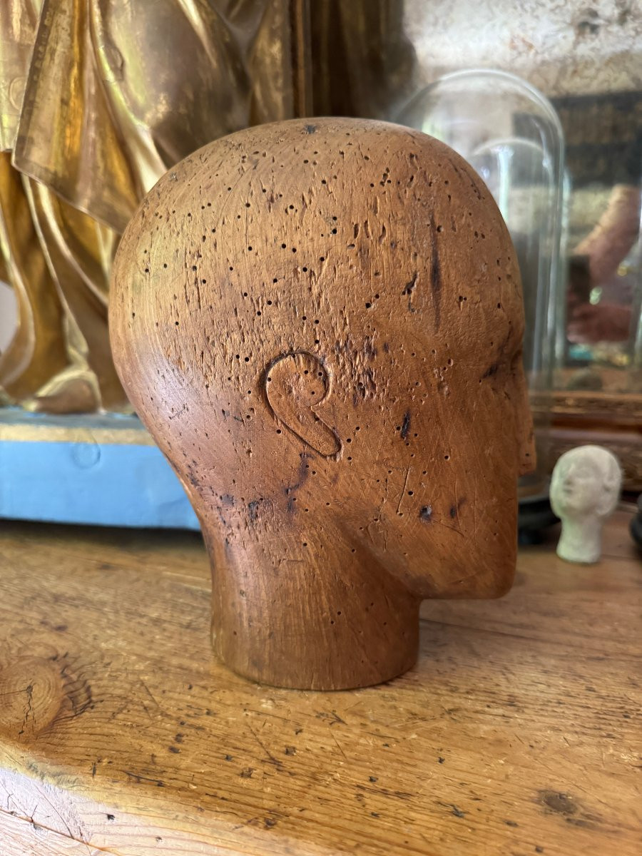 Marotte - Mannequin - Hatmaker's Head - Anthropomorphic Sculpture - Folk Art-photo-3