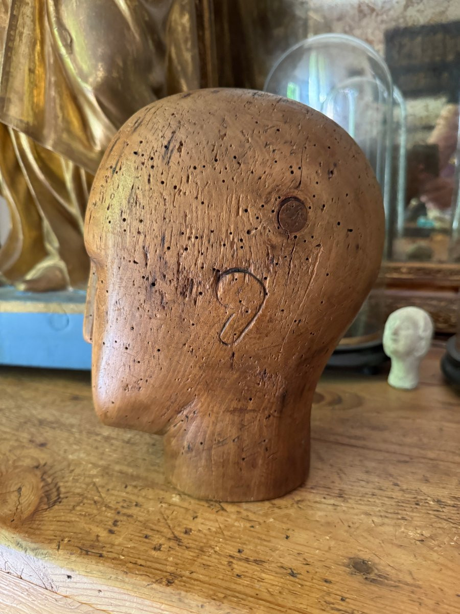 Marotte - Mannequin - Hatmaker's Head - Anthropomorphic Sculpture - Folk Art-photo-1
