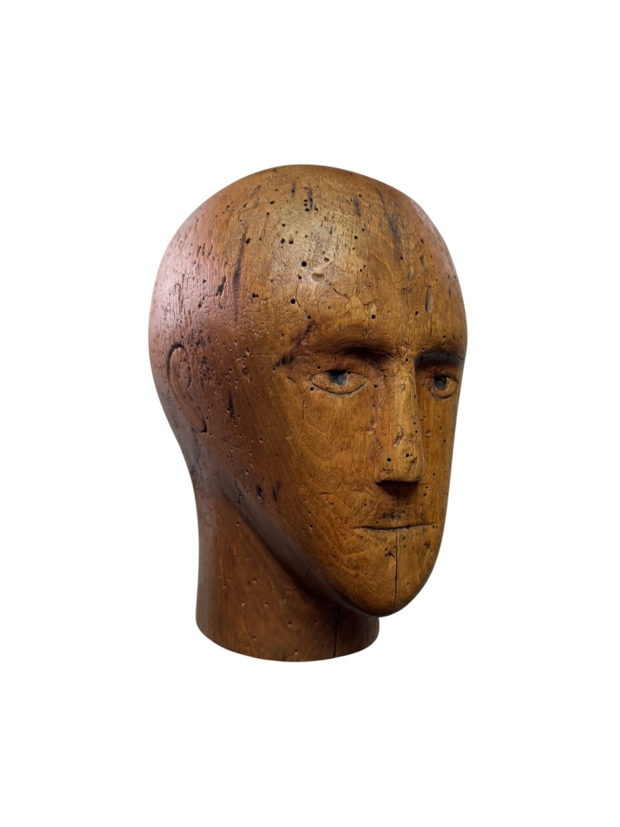 Marotte - Mannequin - Hatmaker's Head - Anthropomorphic Sculpture - Folk Art