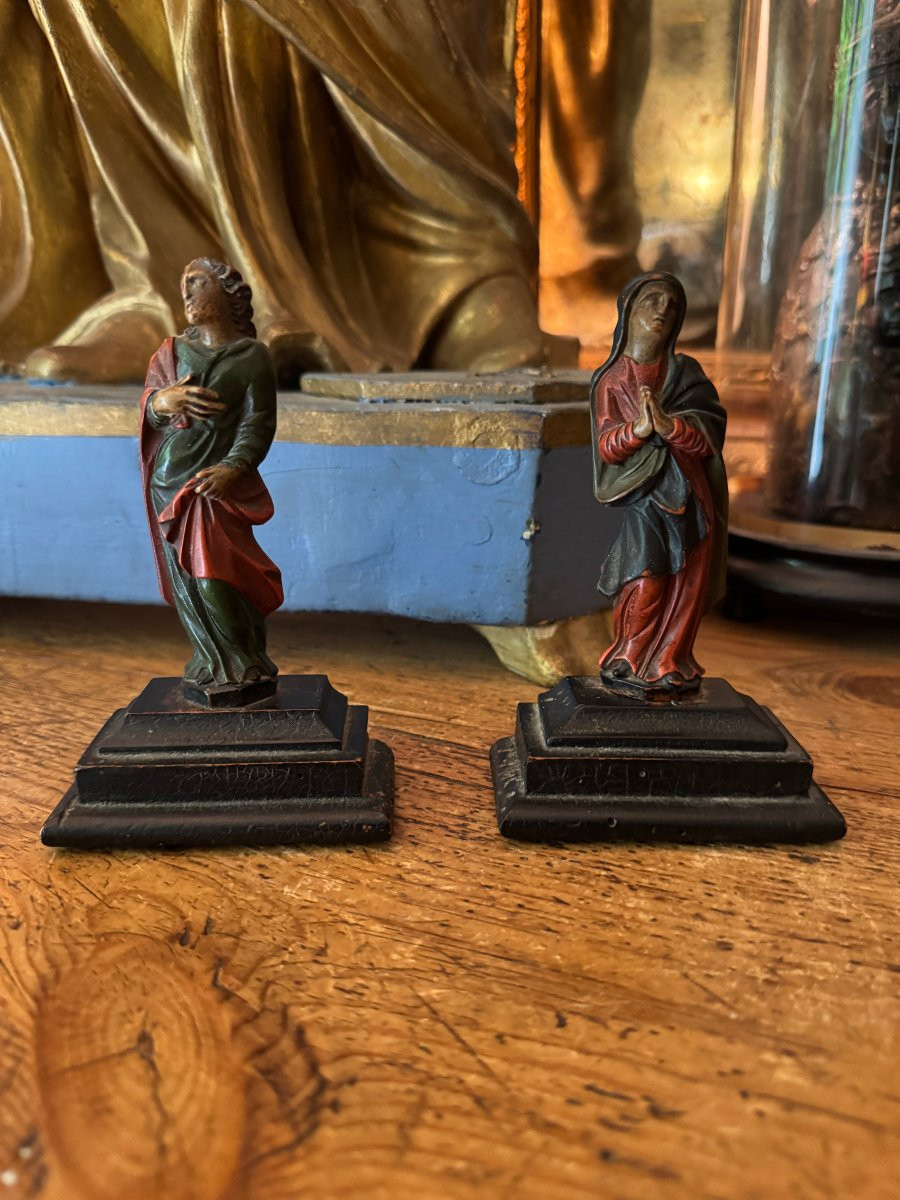 Miniature - Calvary Figures - Virgin Mary And Saint John - Polychrome- Religious Sculpture-photo-2