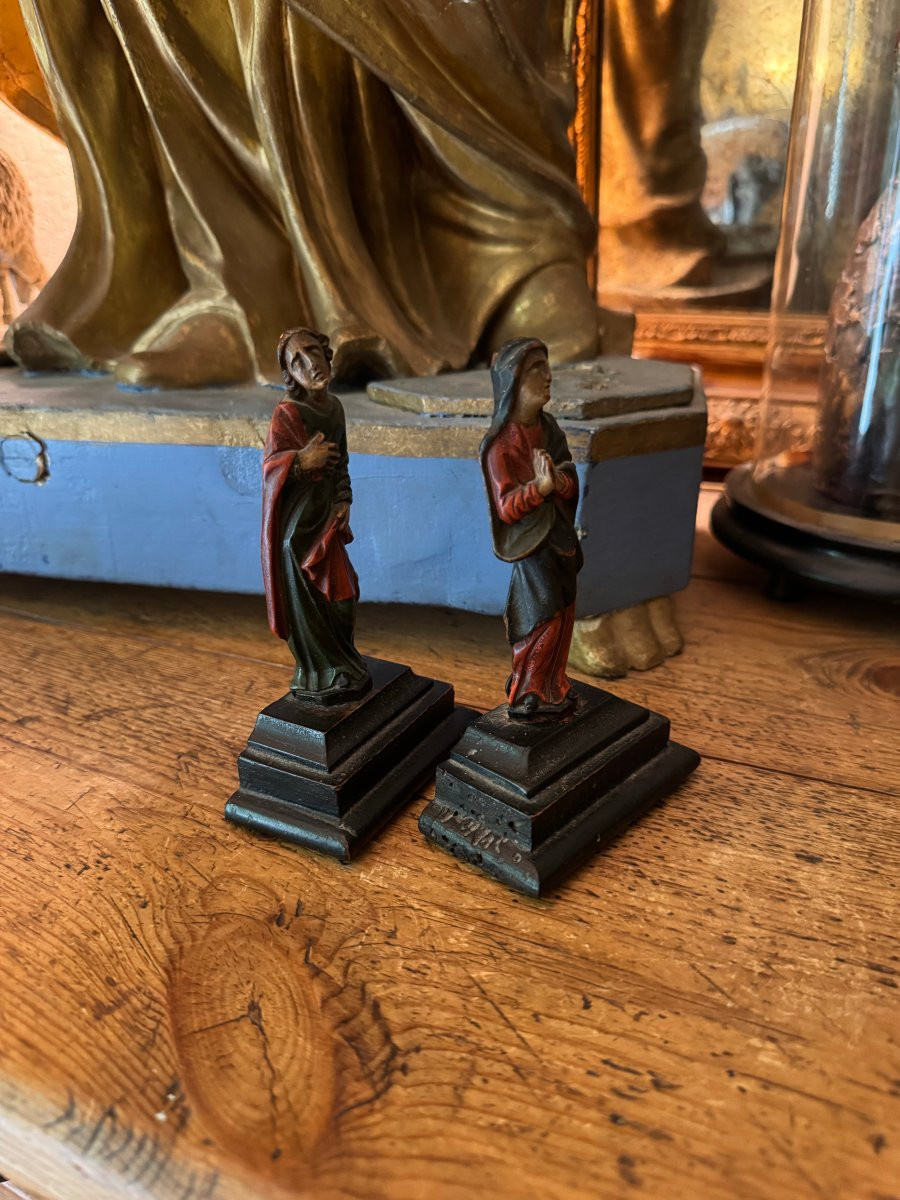 Miniature - Calvary Figures - Virgin Mary And Saint John - Polychrome- Religious Sculpture-photo-3