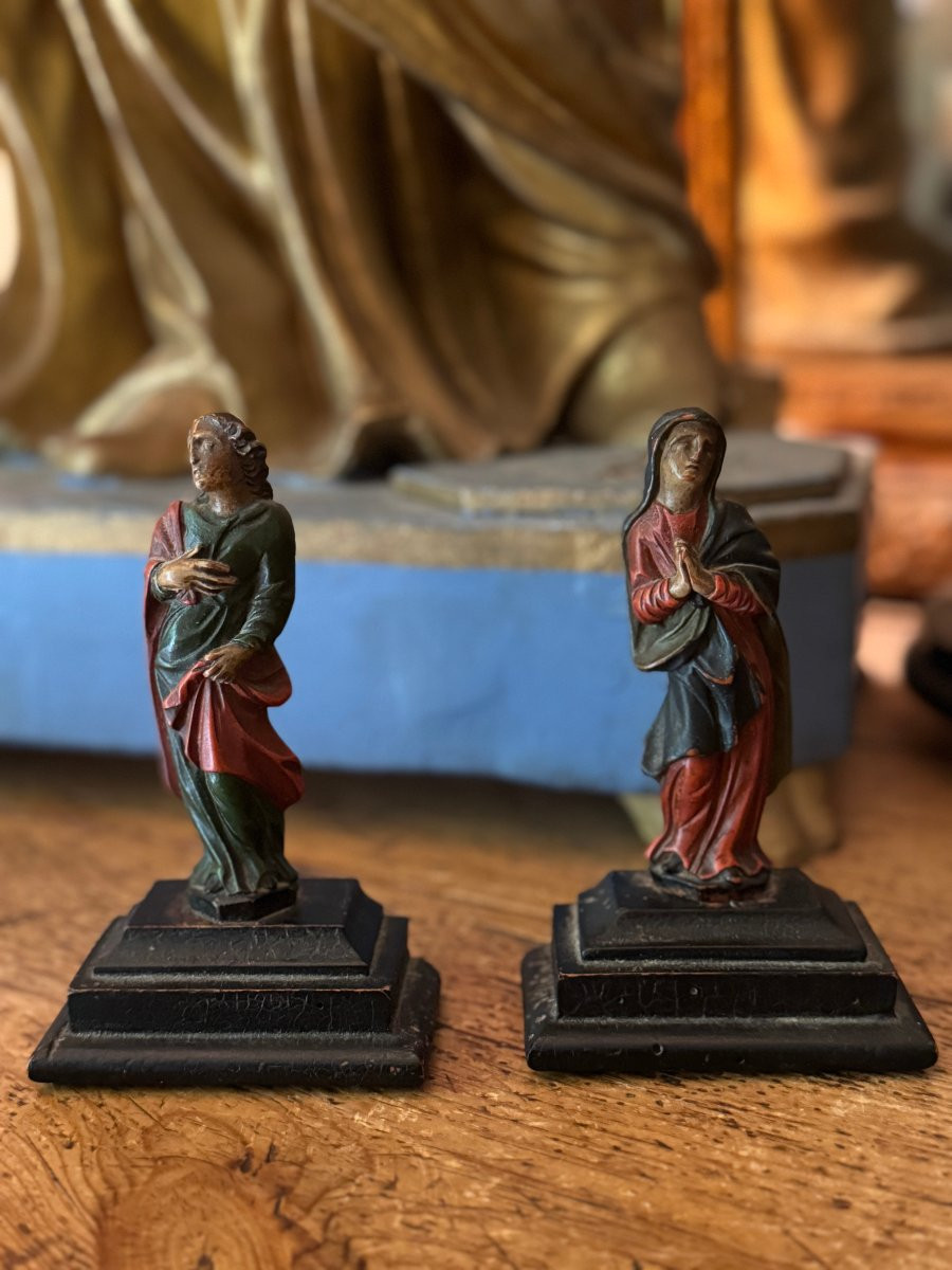 Miniature - Calvary Figures - Virgin Mary And Saint John - Polychrome- Religious Sculpture-photo-3