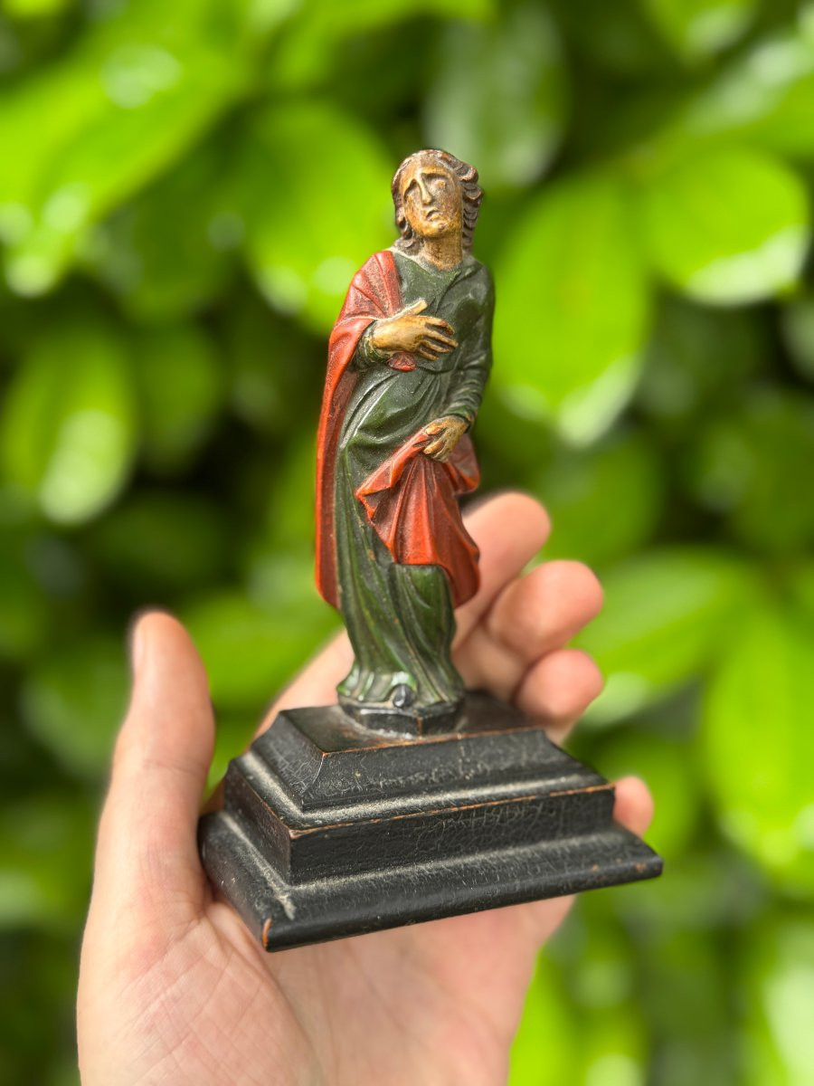 Miniature - Calvary Figures - Virgin Mary And Saint John - Polychrome- Religious Sculpture-photo-4