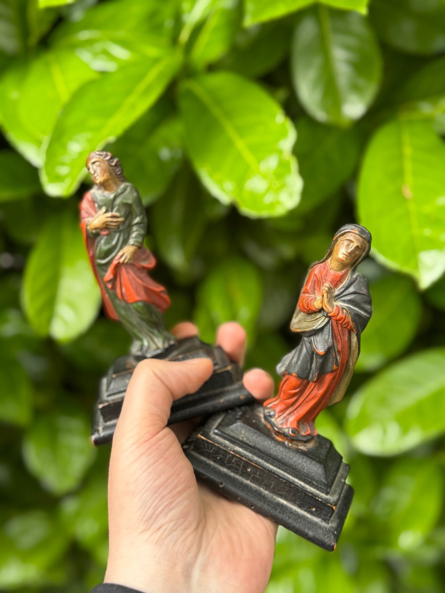 Miniature - Calvary Figures - Virgin Mary And Saint John - Polychrome- Religious Sculpture-photo-6