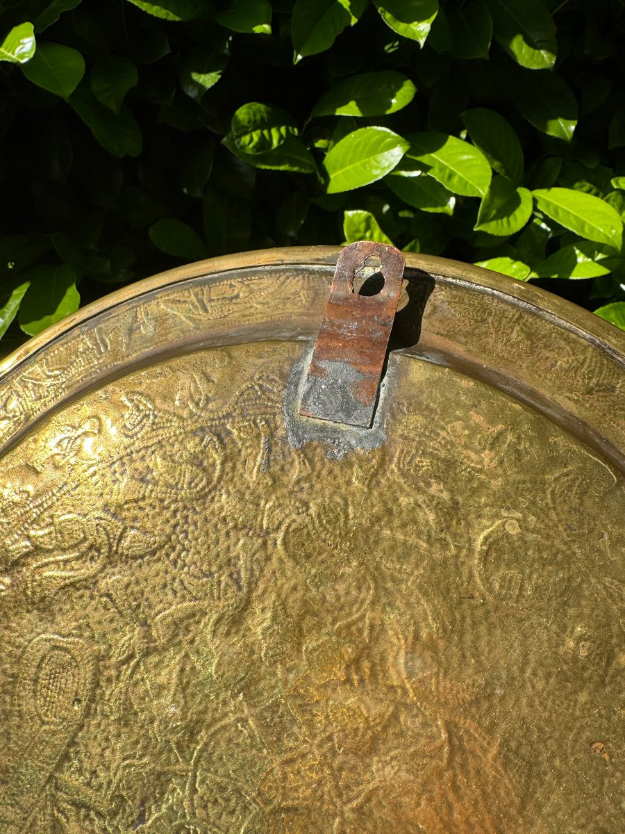 Islamic Art - Syrian Tray, Damascus - Brass And Silver - Adam And Eve - Syria - Folk Art-photo-2