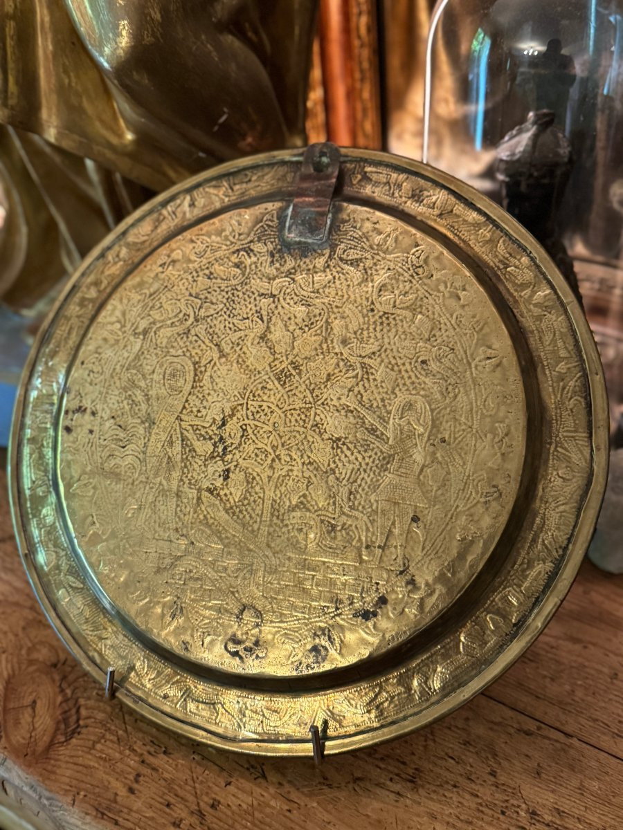 Islamic Art - Syrian Tray, Damascus - Brass And Silver - Adam And Eve - Syria - Folk Art-photo-8