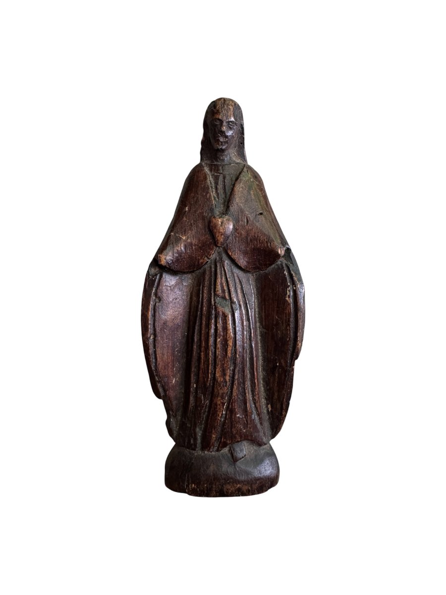 Vierge de berger – Bois sculpté au couteau – Cœur Immaculé – Art populaire – Auvergne