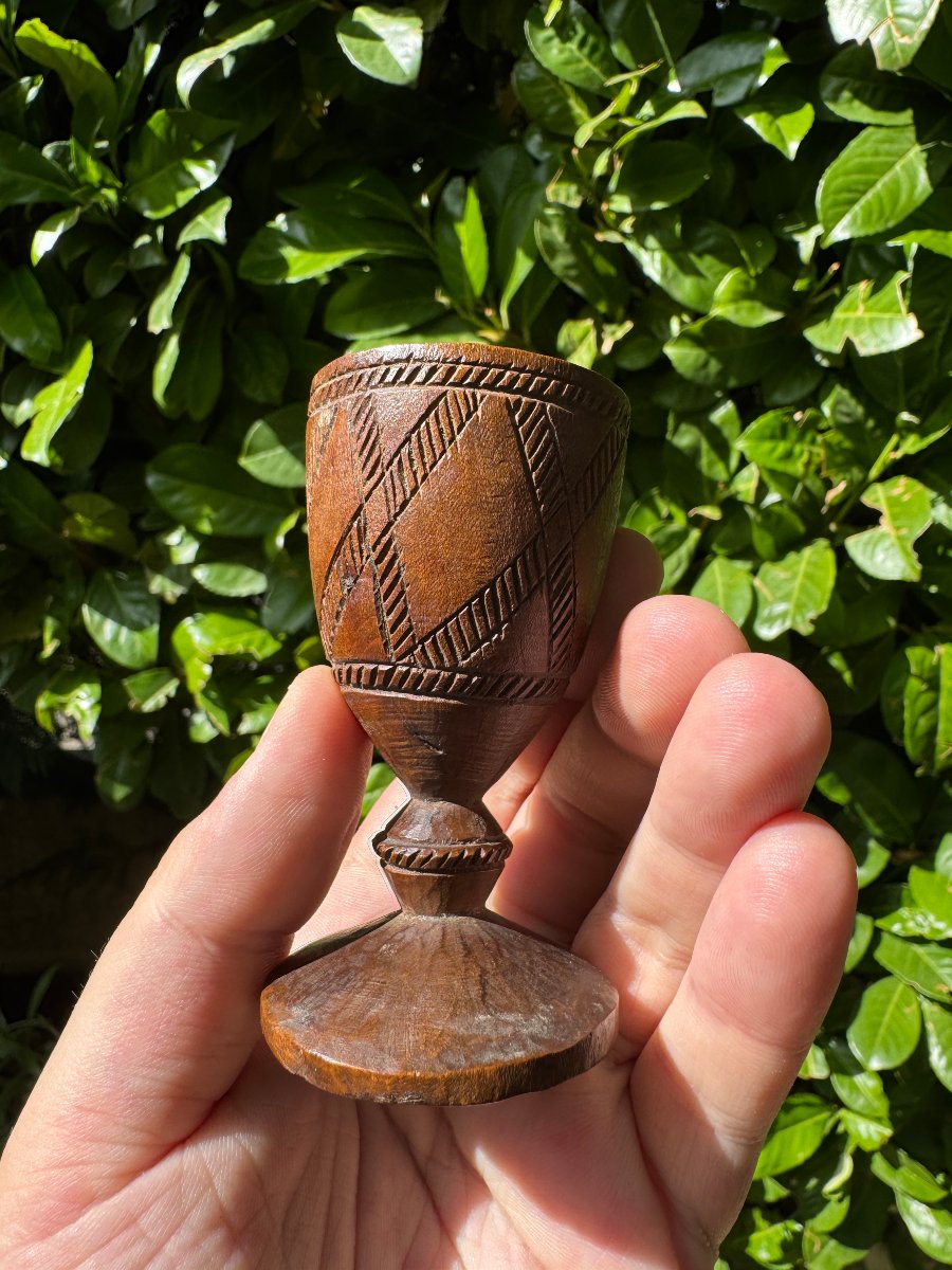 Miniature - Carved Cup - Turned And Engraved Wood - Folk Art - Massif Central - Auvergne-photo-4