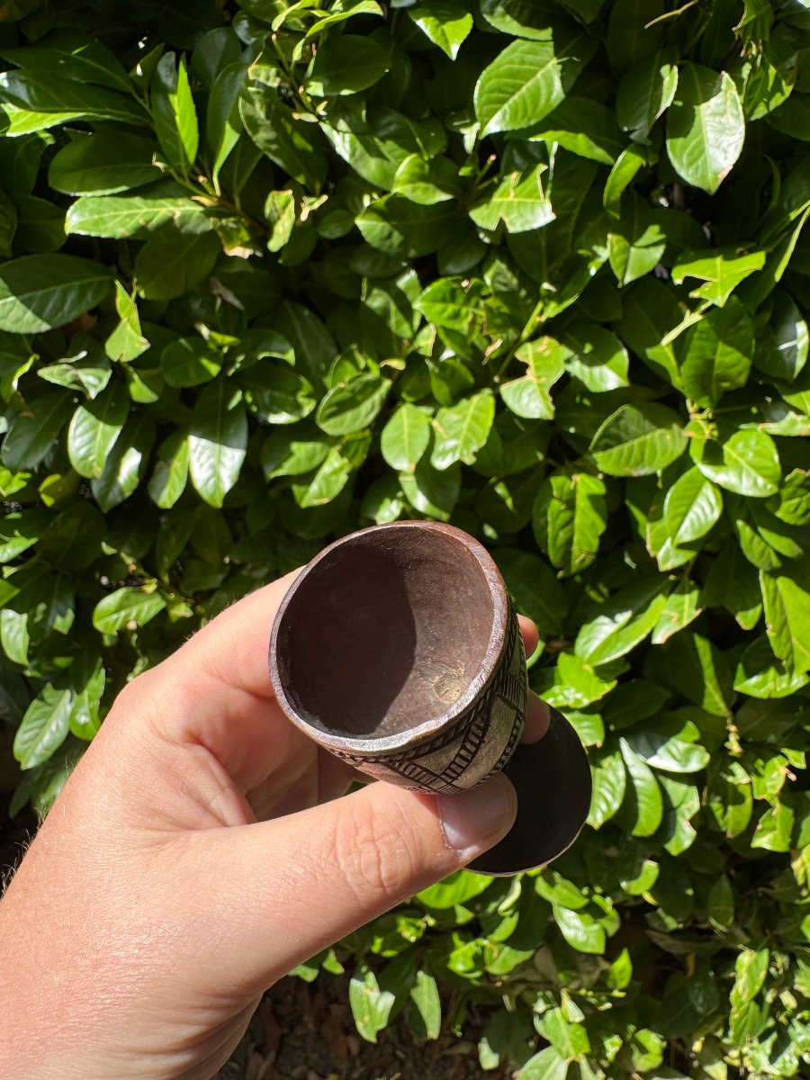 Miniature - Carved Cup - Turned And Engraved Wood - Folk Art - Massif Central - Auvergne-photo-1