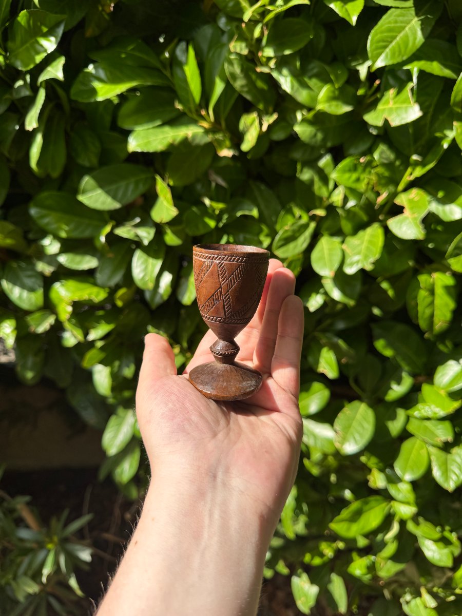 Miniature - Carved Cup - Turned And Engraved Wood - Folk Art - Massif Central - Auvergne-photo-5