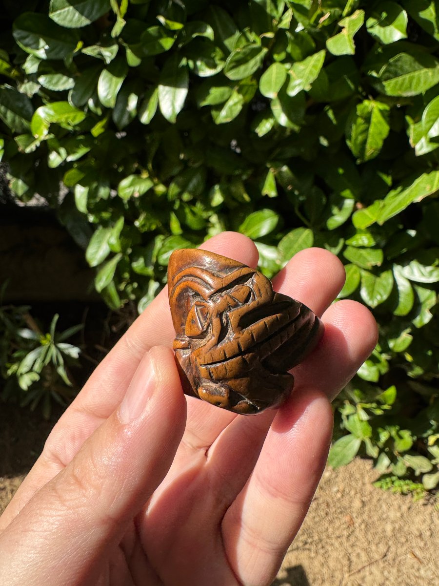 Netsuke – Fleur de lotus aux graines mobiles et insecte – Buis sculpté – Japon – Époque Edo -photo-1