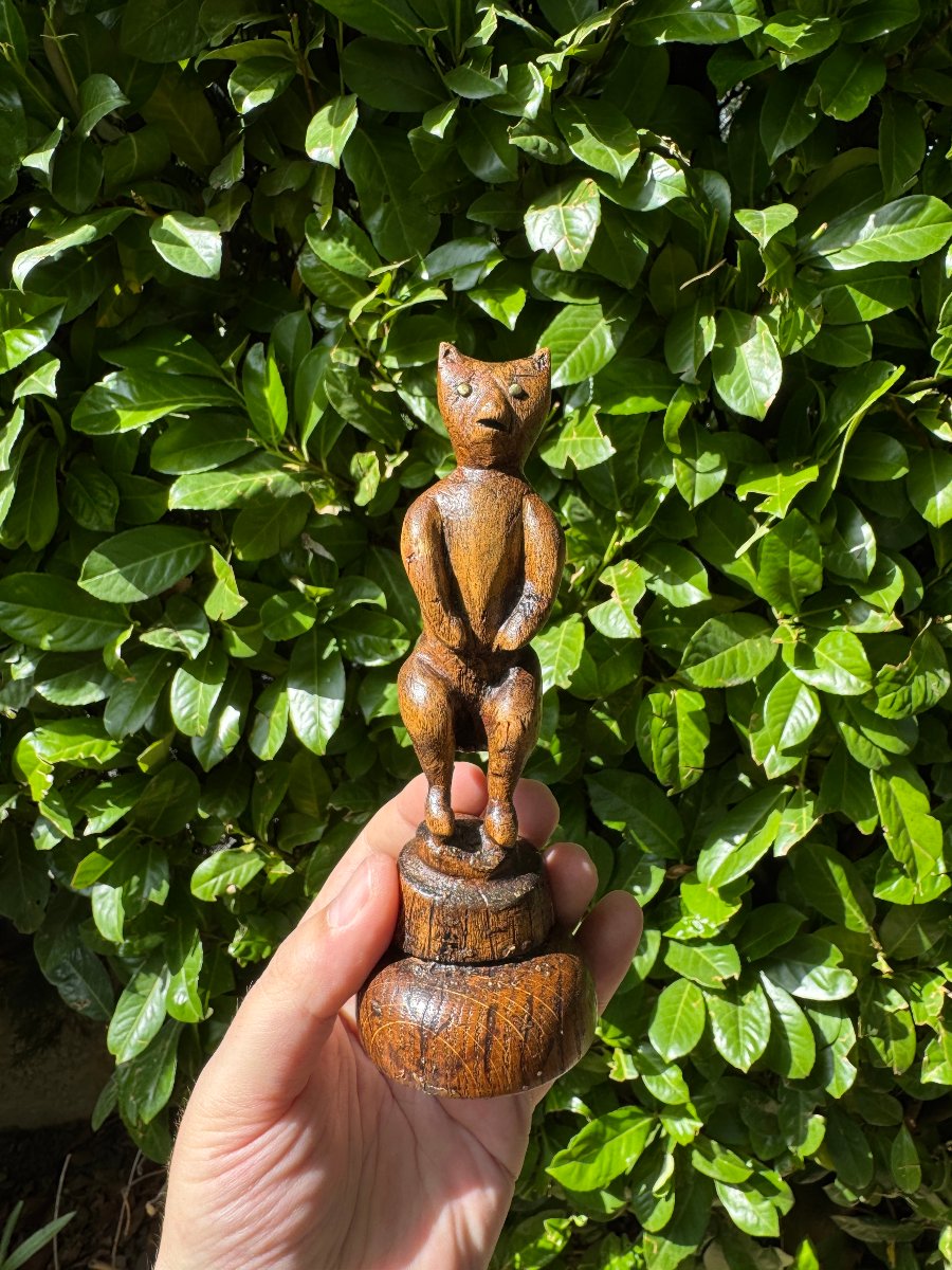 Statuette zoomorphe, anthropomorphe – Chat, renard ou diable, démon – Art populaire-photo-3