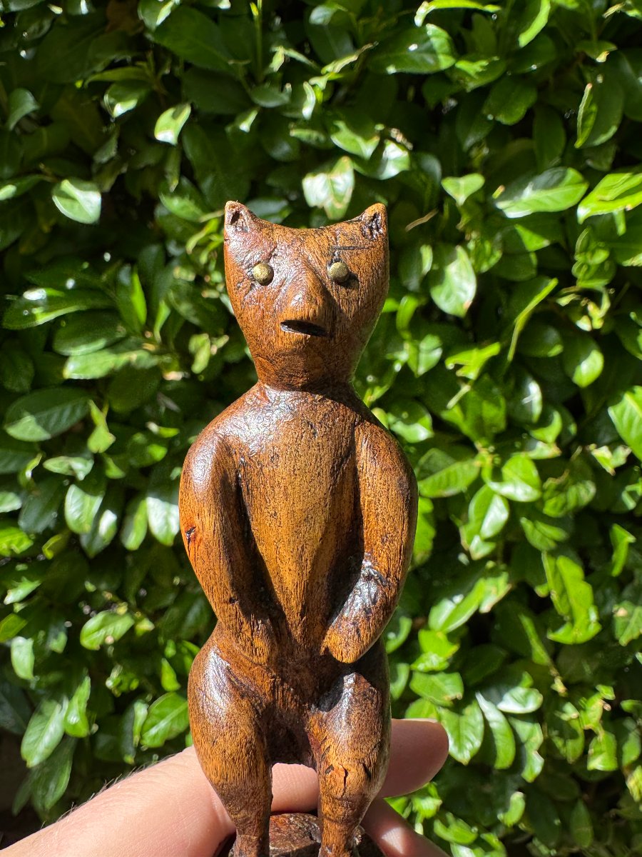 Statuette zoomorphe, anthropomorphe – Chat, renard ou diable, démon – Art populaire-photo-4