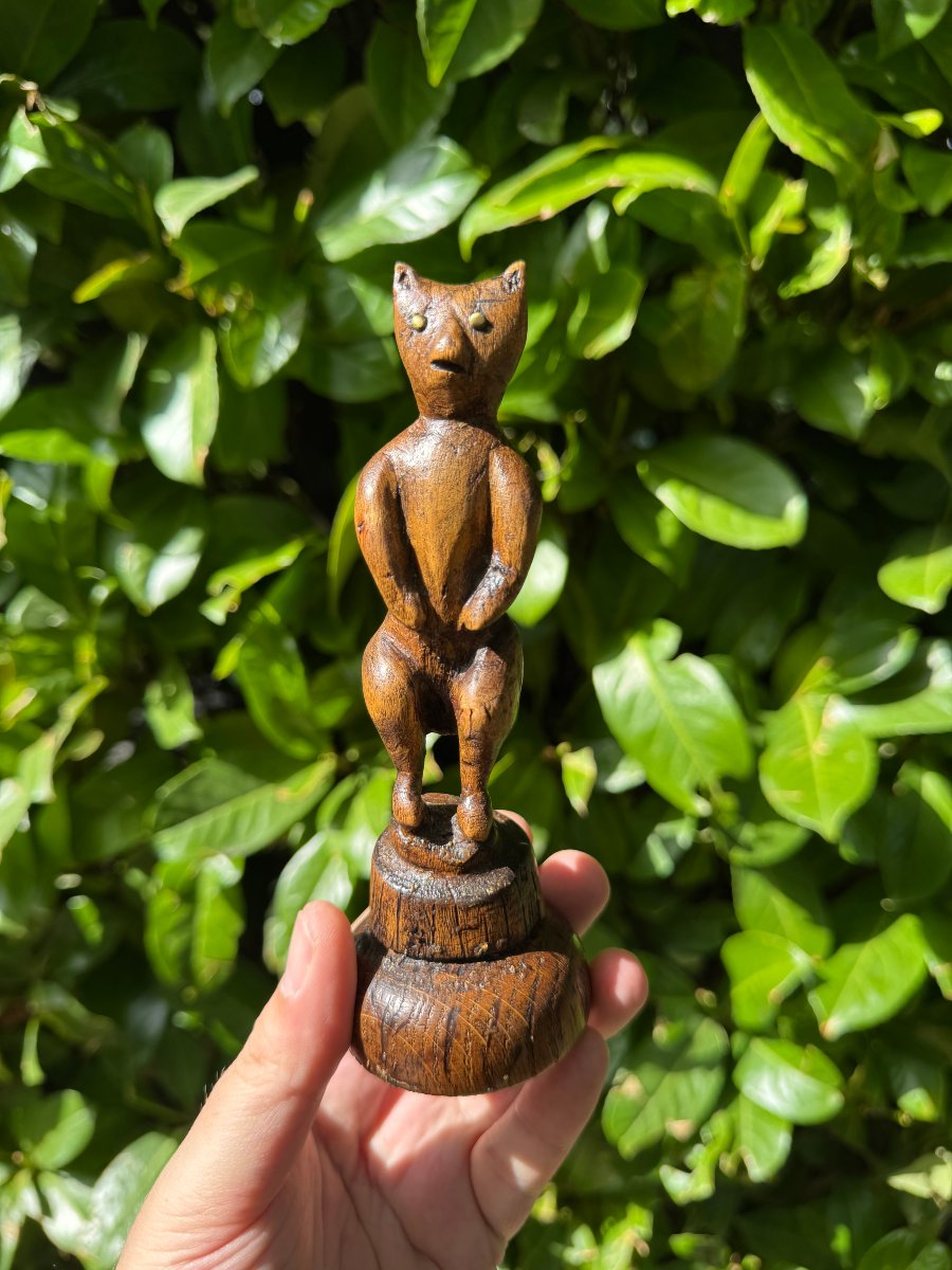 Statuette zoomorphe, anthropomorphe – Chat, renard ou diable, démon – Art populaire-photo-7