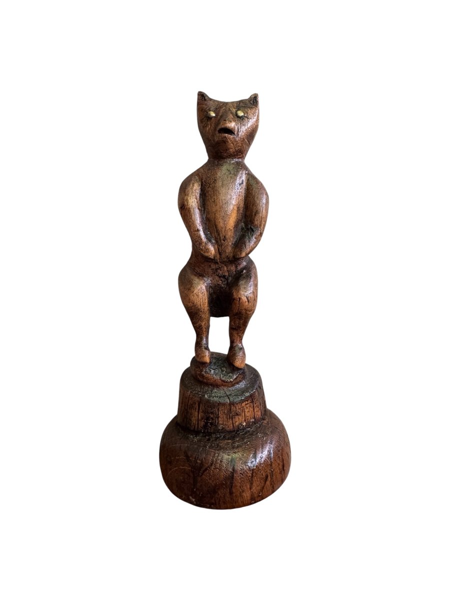 Statuette zoomorphe, anthropomorphe – Chat, renard ou diable, démon – Art populaire
