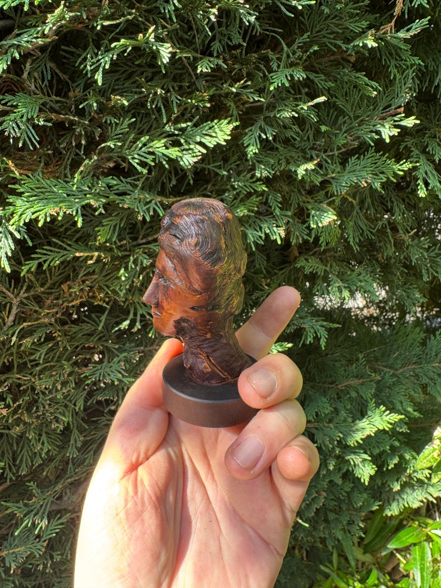 Sculpture - Visage, Buste féminin populaire sculpté dans une loupe de bois – Art populaire-photo-6