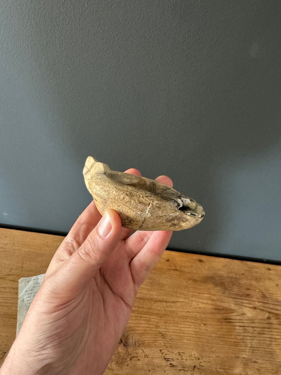 Artefact – Antiquité – Lampe à huile en terre cuite avec documentation – Dauphin – Archéologie-photo-2