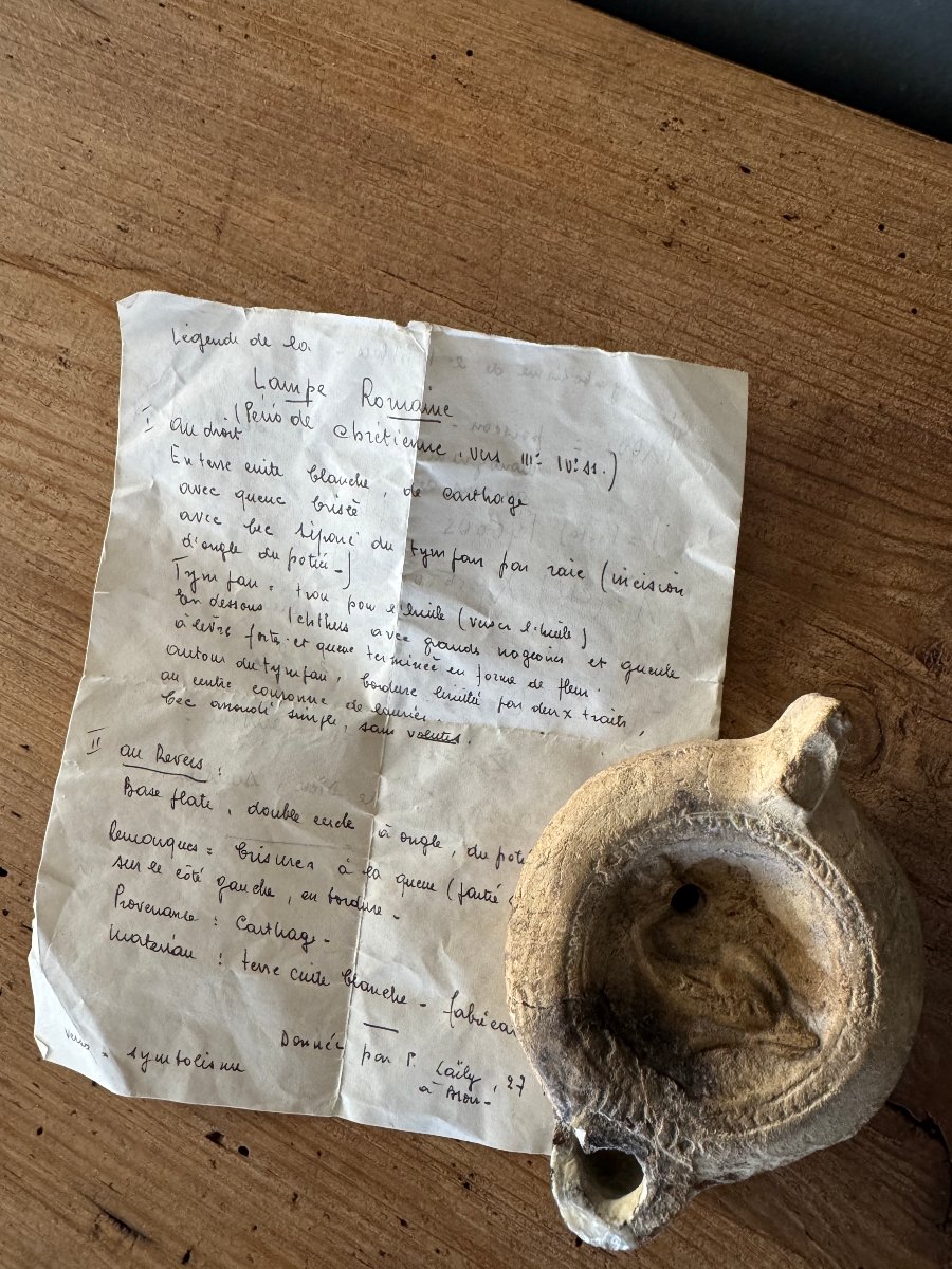 Artefact – Antiquité – Lampe à huile en terre cuite avec documentation – Dauphin – Archéologie-photo-7
