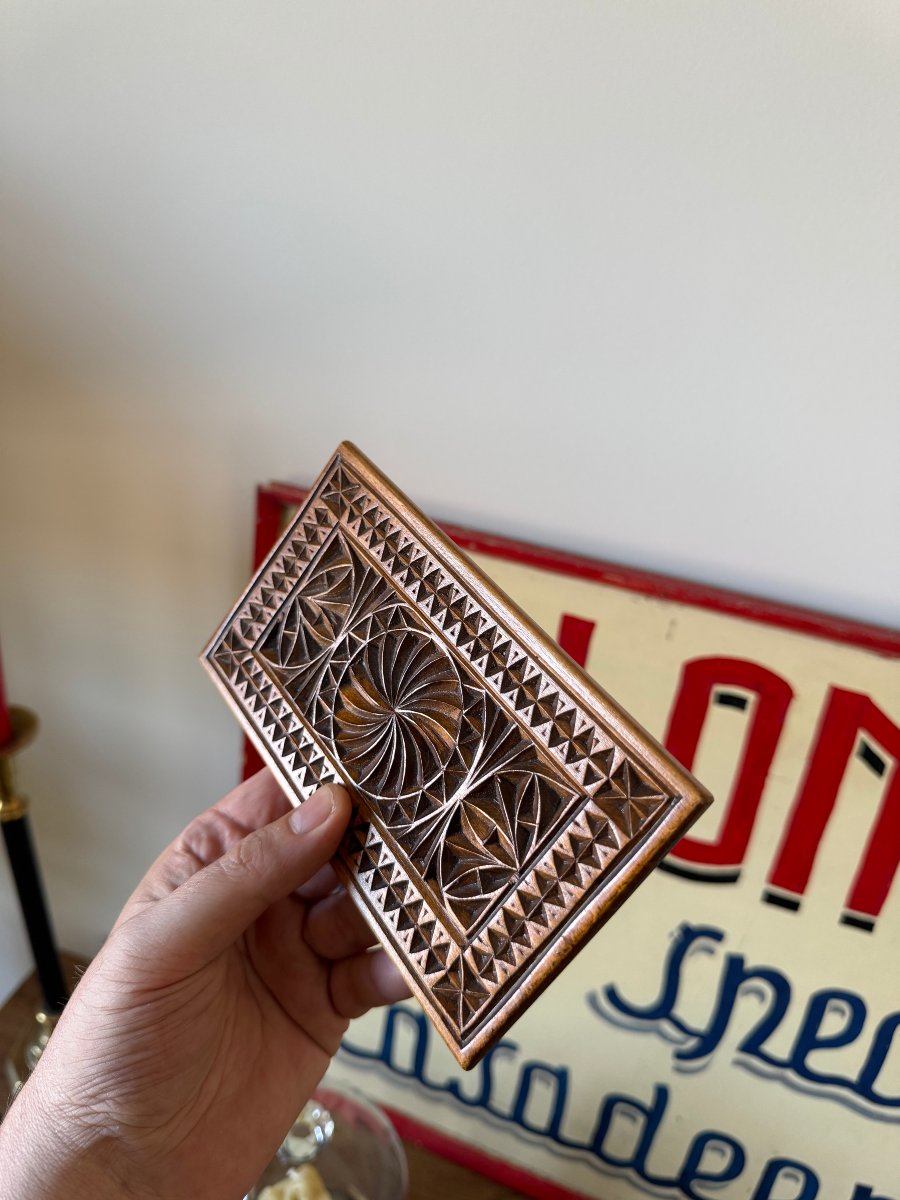 Knife-carved Lace-making Folding Ruler – Rosettes And Geometric Patterns – Folk Art -photo-2