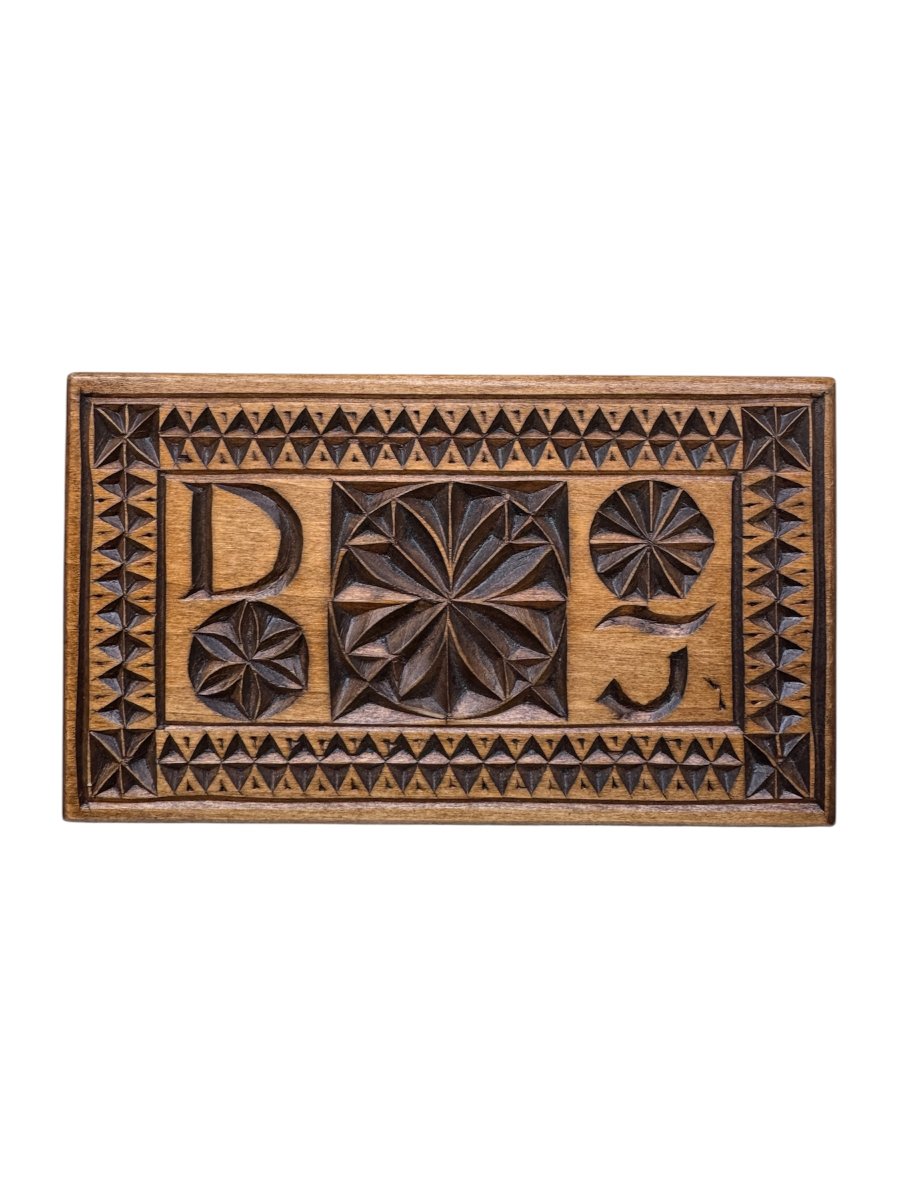 Knife-carved Lace-making Folding Ruler – Rosettes And Geometric Patterns – Folk Art 
