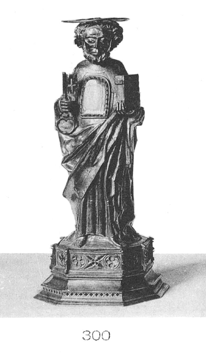 Reliquaire - Statuette de Saint Pierre – Bronze argenté – Statuaire religieuse – Haute Époque-photo-2