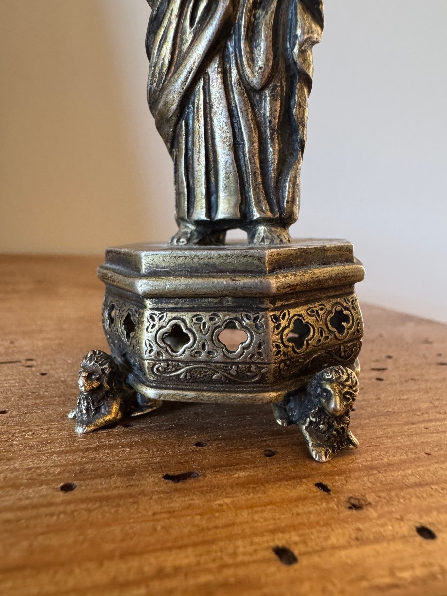 Reliquaire - Statuette de Saint Pierre – Bronze argenté – Statuaire religieuse – Haute Époque-photo-2
