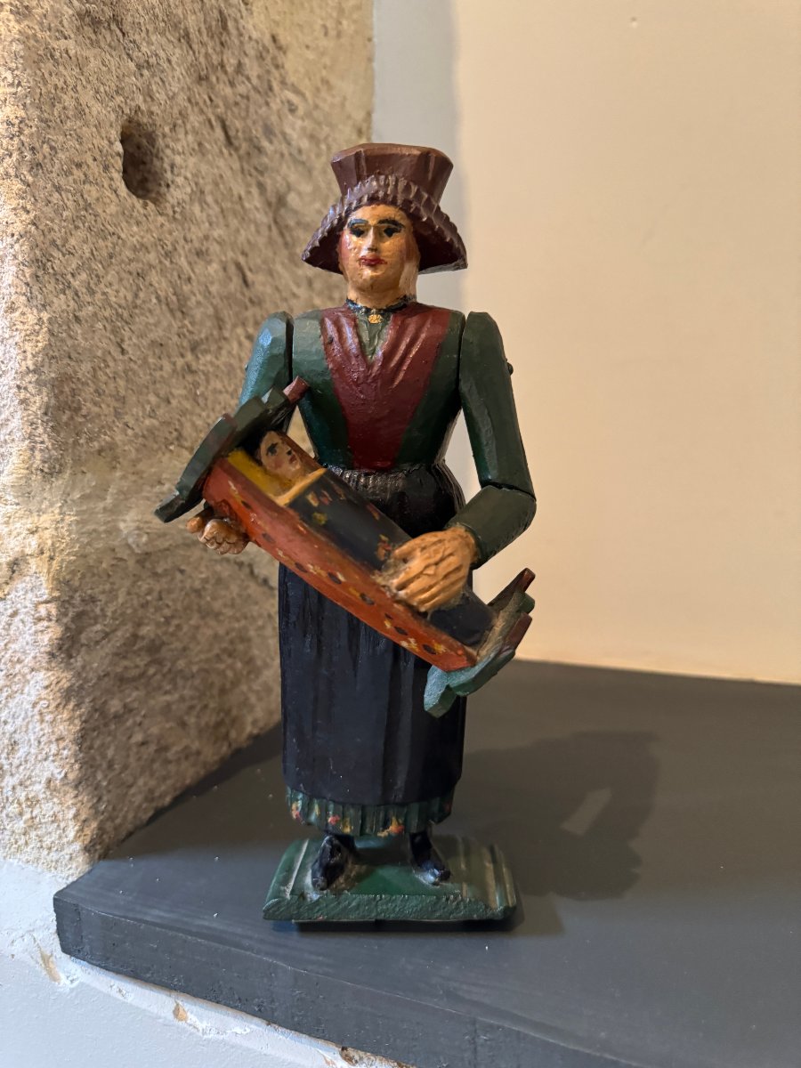 Museum – Bessans – Rare Articulated Figurine Of A Wet Nurse With A Cradle – Folk Art – Toy -photo-2