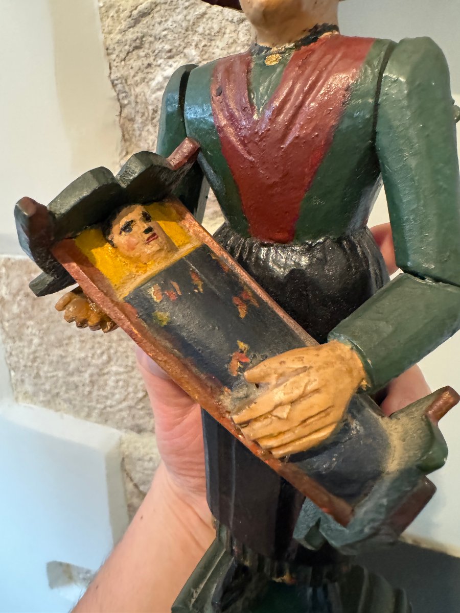 Museum – Bessans – Rare Articulated Figurine Of A Wet Nurse With A Cradle – Folk Art – Toy -photo-2