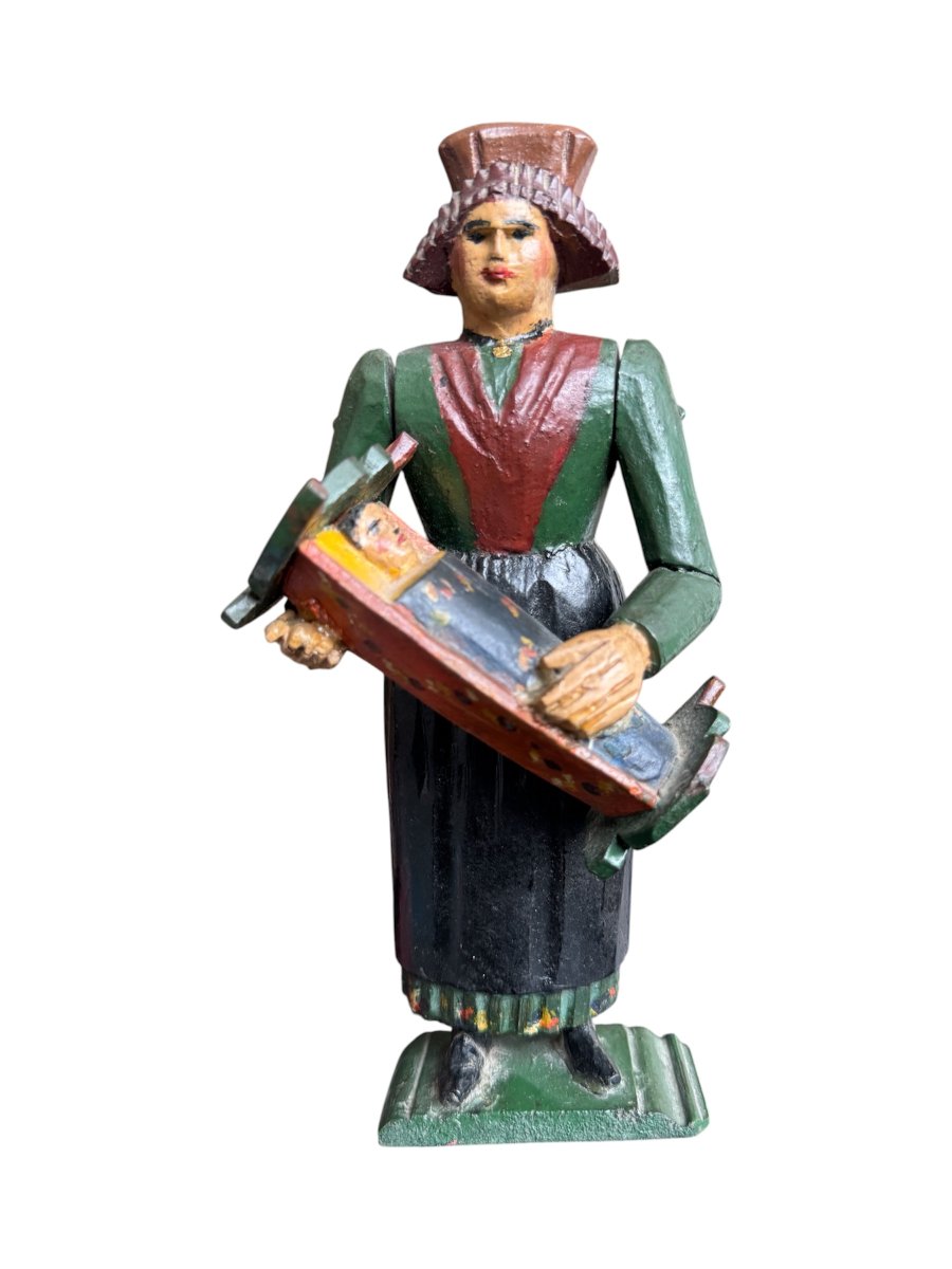 Museum – Bessans – Rare Articulated Figurine Of A Wet Nurse With A Cradle – Folk Art – Toy 