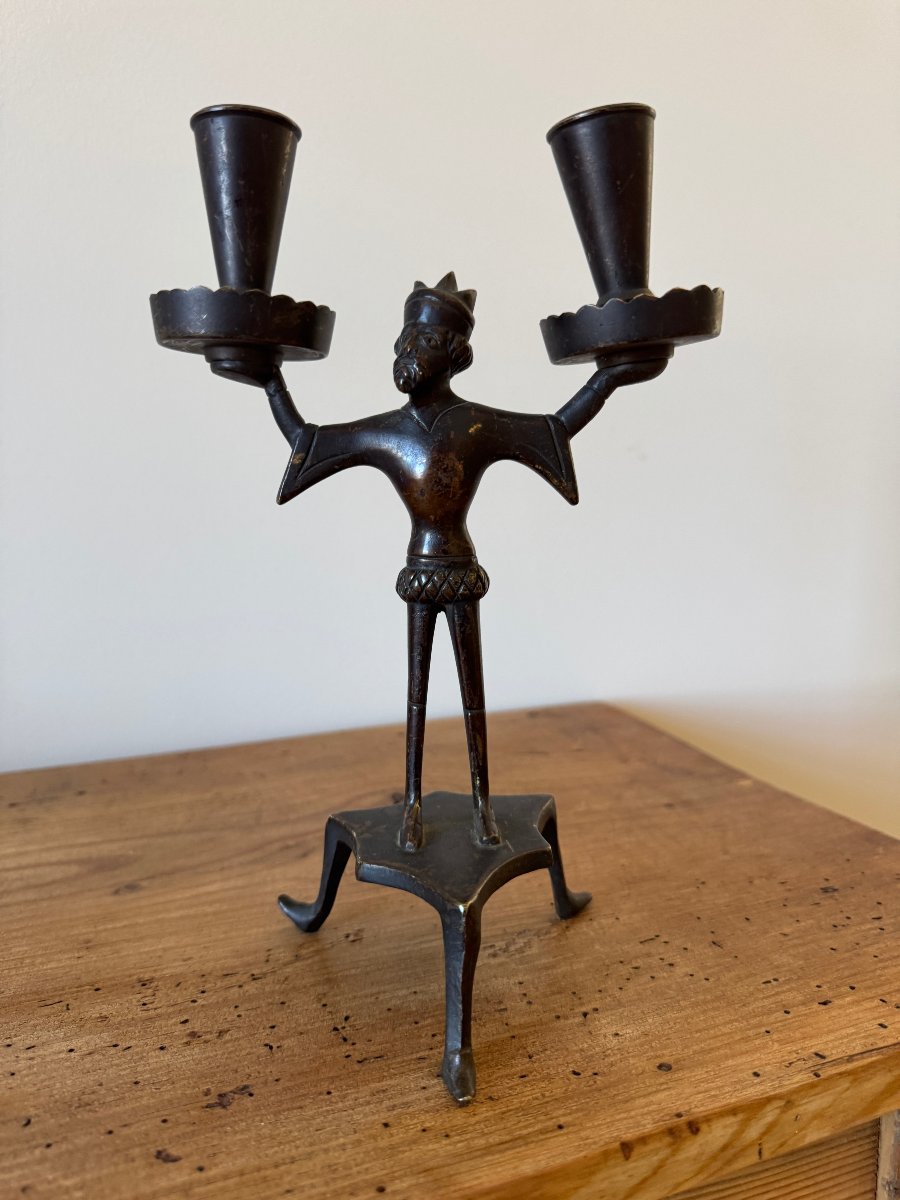 Rare bougeoir anthropomorphe à deux lumières – Renaissance – Haute Époque -Chandelier-photo-3