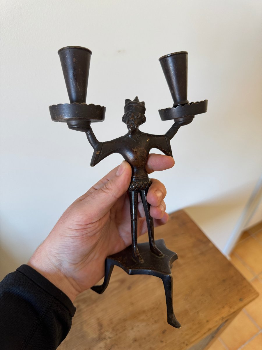  Rare bougeoir anthropomorphe à deux lumières – Renaissance – Haute Époque -Chandelier-photo-4