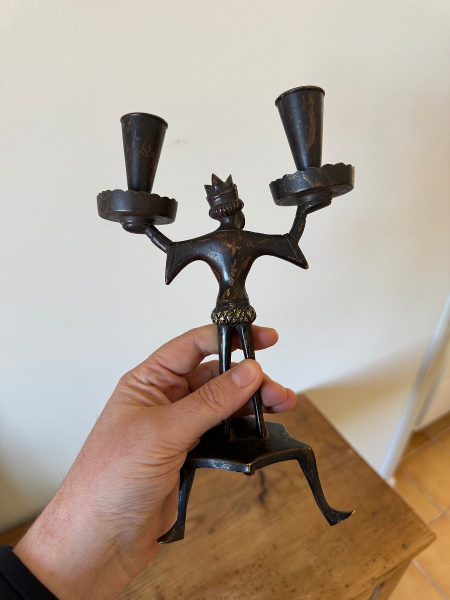  Rare bougeoir anthropomorphe à deux lumières – Renaissance – Haute Époque -Chandelier-photo-2